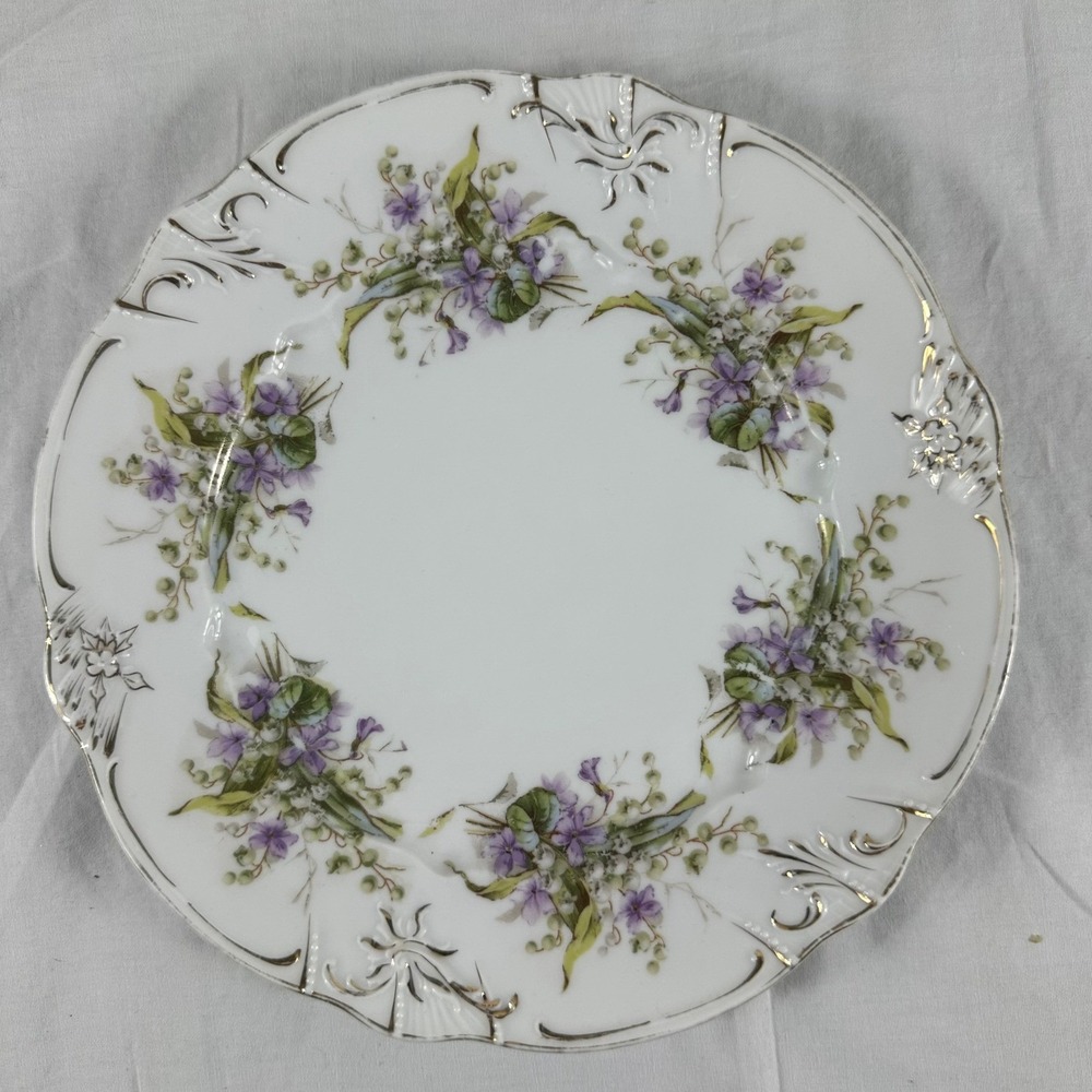 ANTQ Carl Tielsch CT Altwasser Germany Porcelain Plates Purple Violets 4 set 8" - Picture 9 of 16